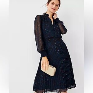 Ann Taylor Midnight Blue Floral Sheer Long Sleeve Dress size 8